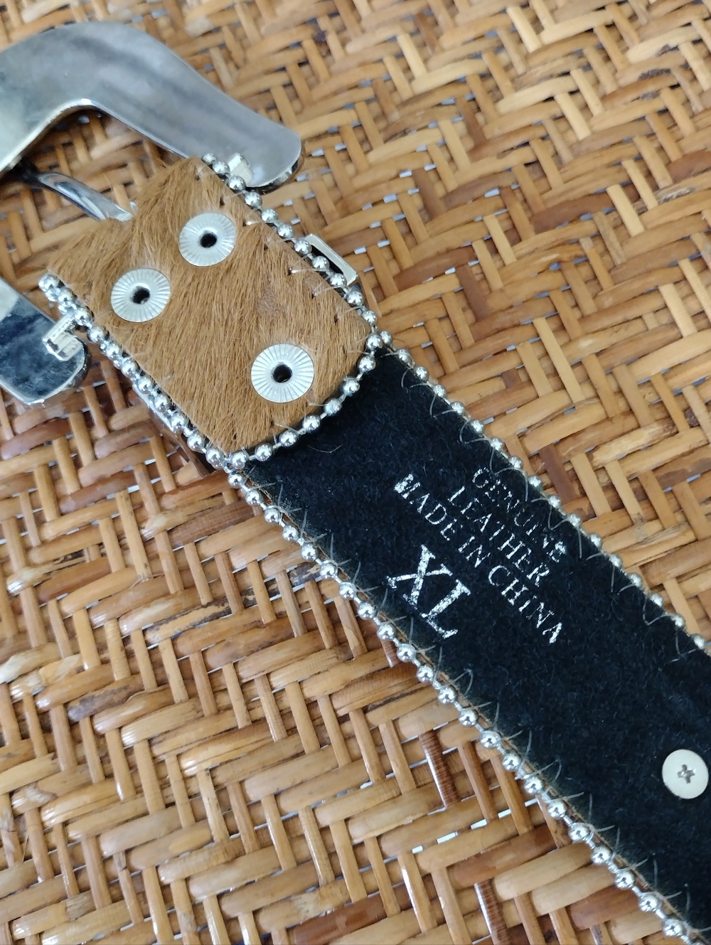 Women’s Embellished Brown Haircalf Western Belt with Silver Buckle - Picture 5 of 6